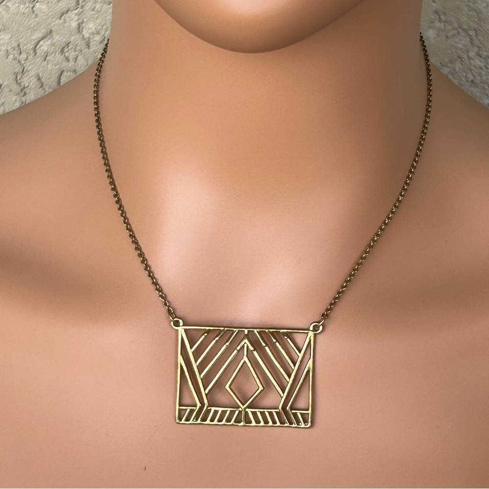 Unique Brass KR Geometric Gate Necklace